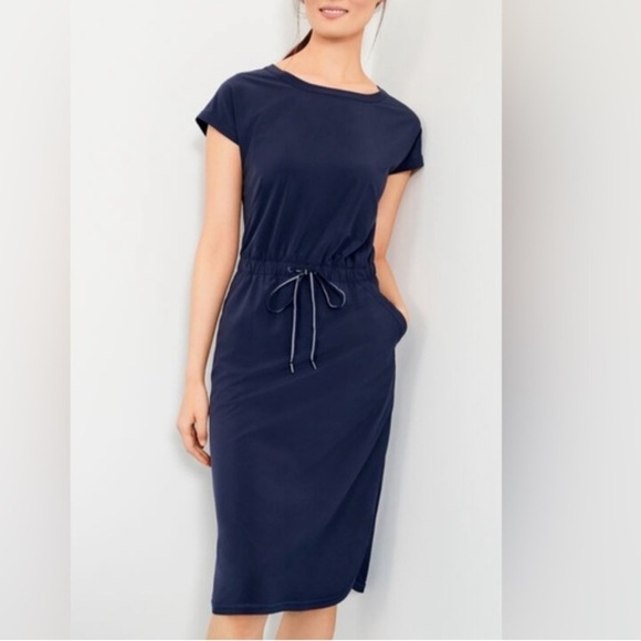 T by Talbots LIGHTWEIGHT STRETCH DRESS navy performance size medium P - Picture 1 of 7